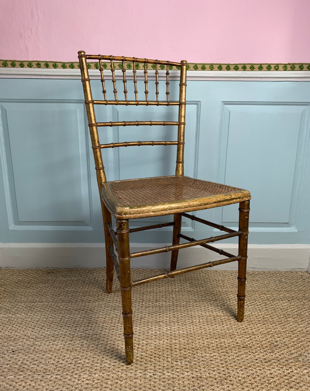 Antique gilt faux bamboo occasional chair View II