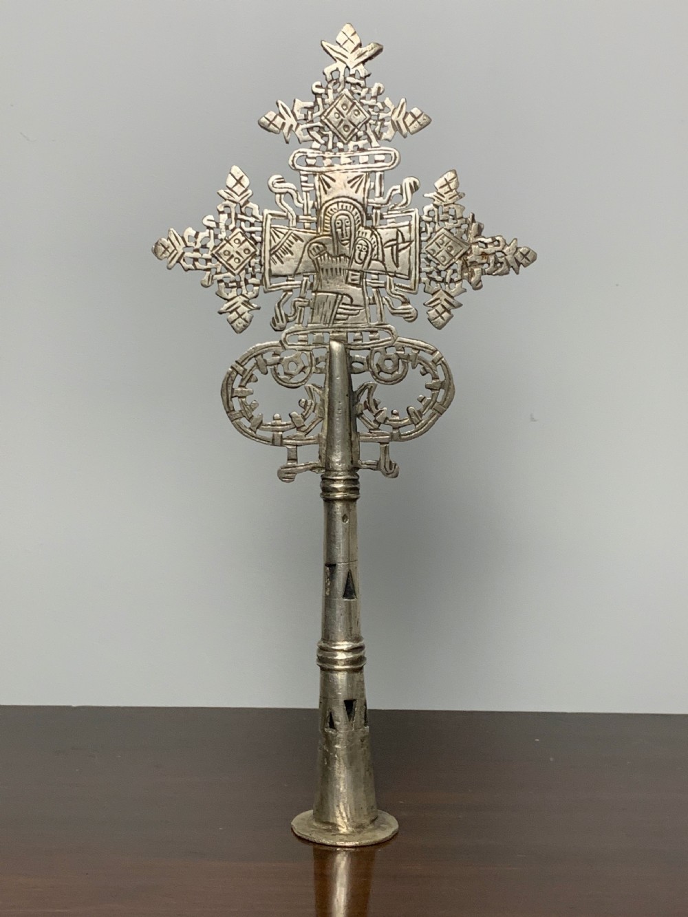 Eithiopian Coptic Silver Plated Cruciform Staff Finial