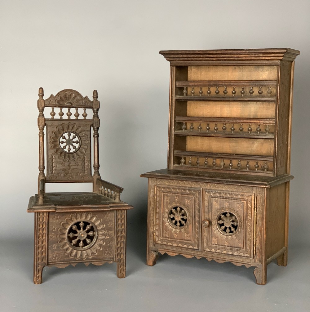 Antique French doll's Dresser and Armchair View II