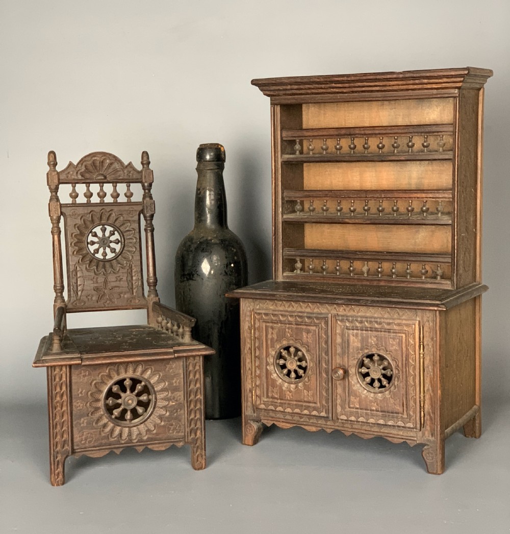 Antique French doll's Dresser and Armchair View III