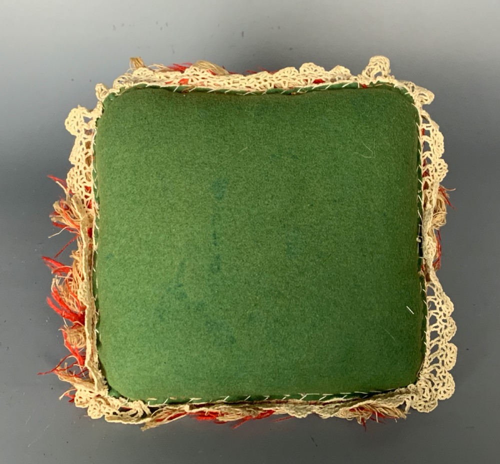 Victorian felt and glass beadwork sweetheart pin cushion View II