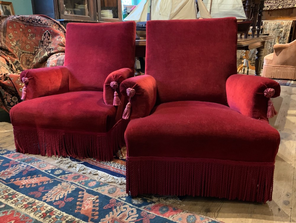 Pair of French Napoleon III armchairs of generous proportions View III