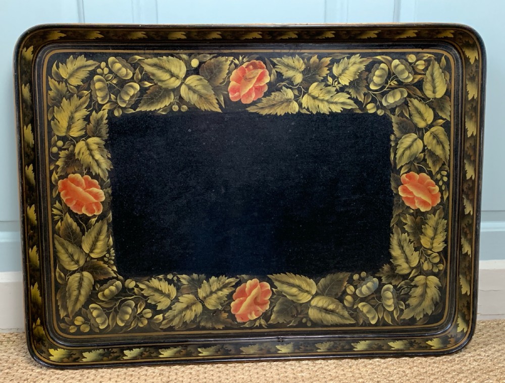 Large Regency papier mache tray upon later faux bamboo stand View VI
