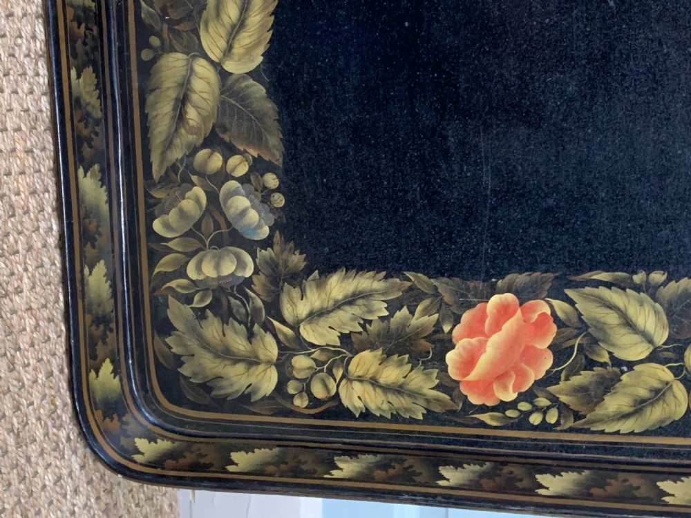 Large Regency papier mache tray upon later faux bamboo stand View VIII