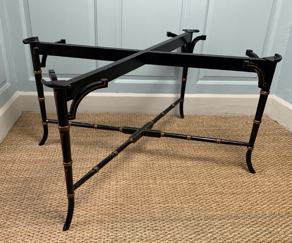 Large Regency papier mache tray upon later faux bamboo stand View X