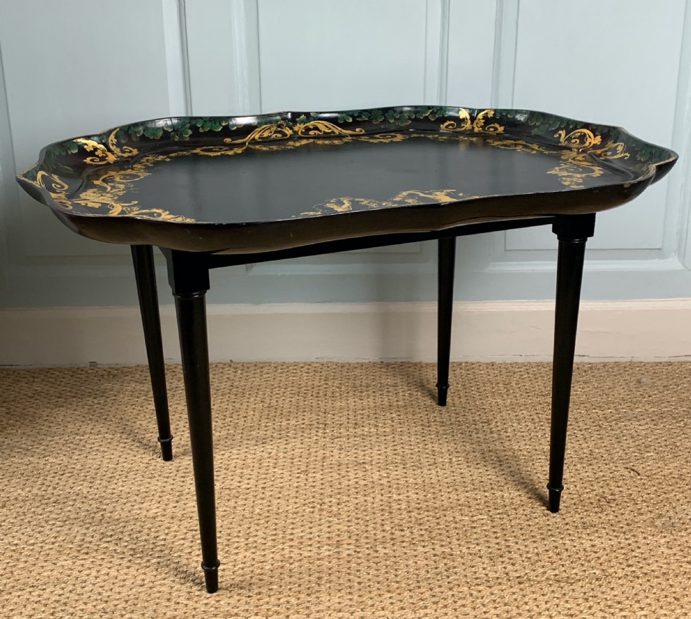 Victorian Jennens & Bettridge papier mache tray on later stand  View II