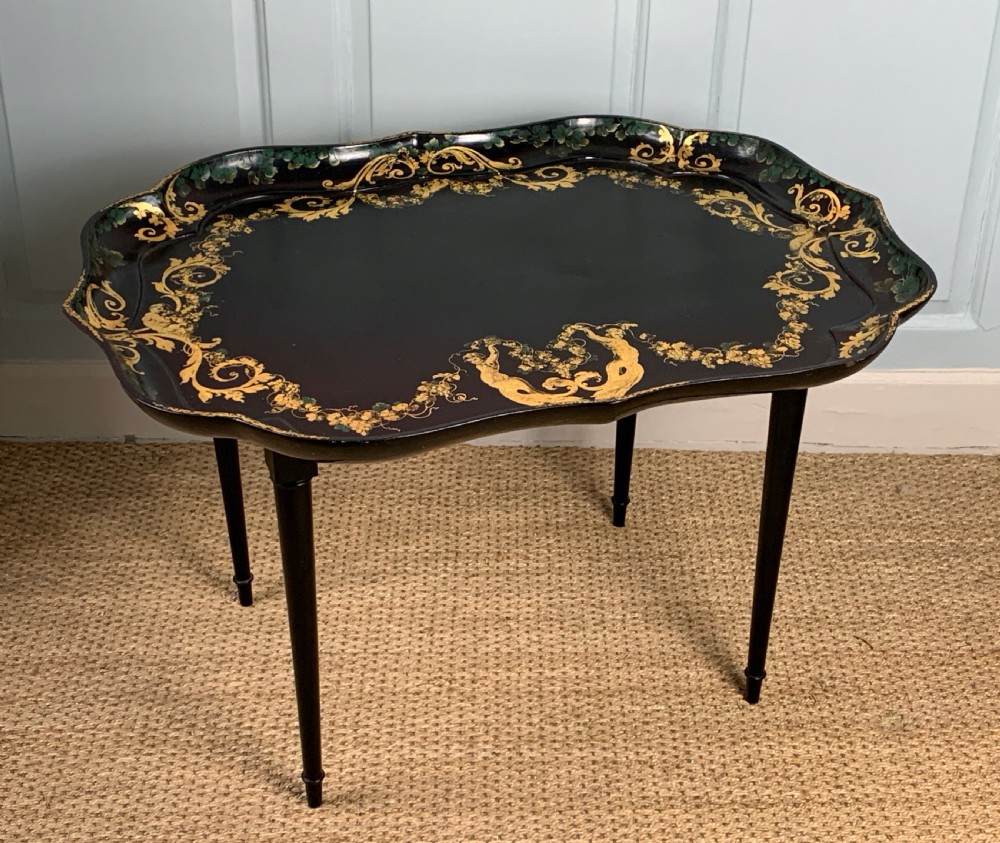 Victorian Jennens & Bettridge papier mache tray on later stand  View III