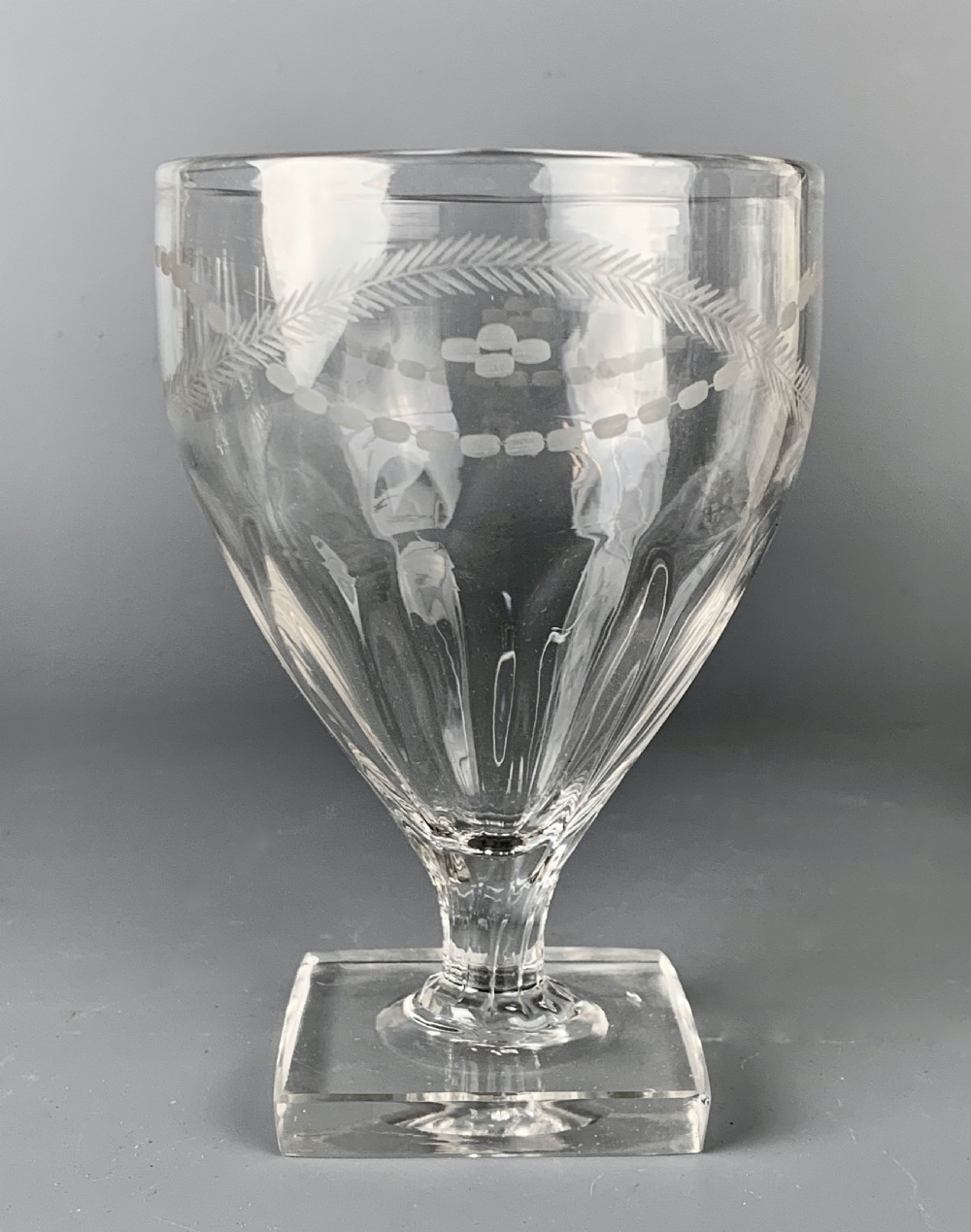 Regency panel moulded and engraved glass rummer wine glass