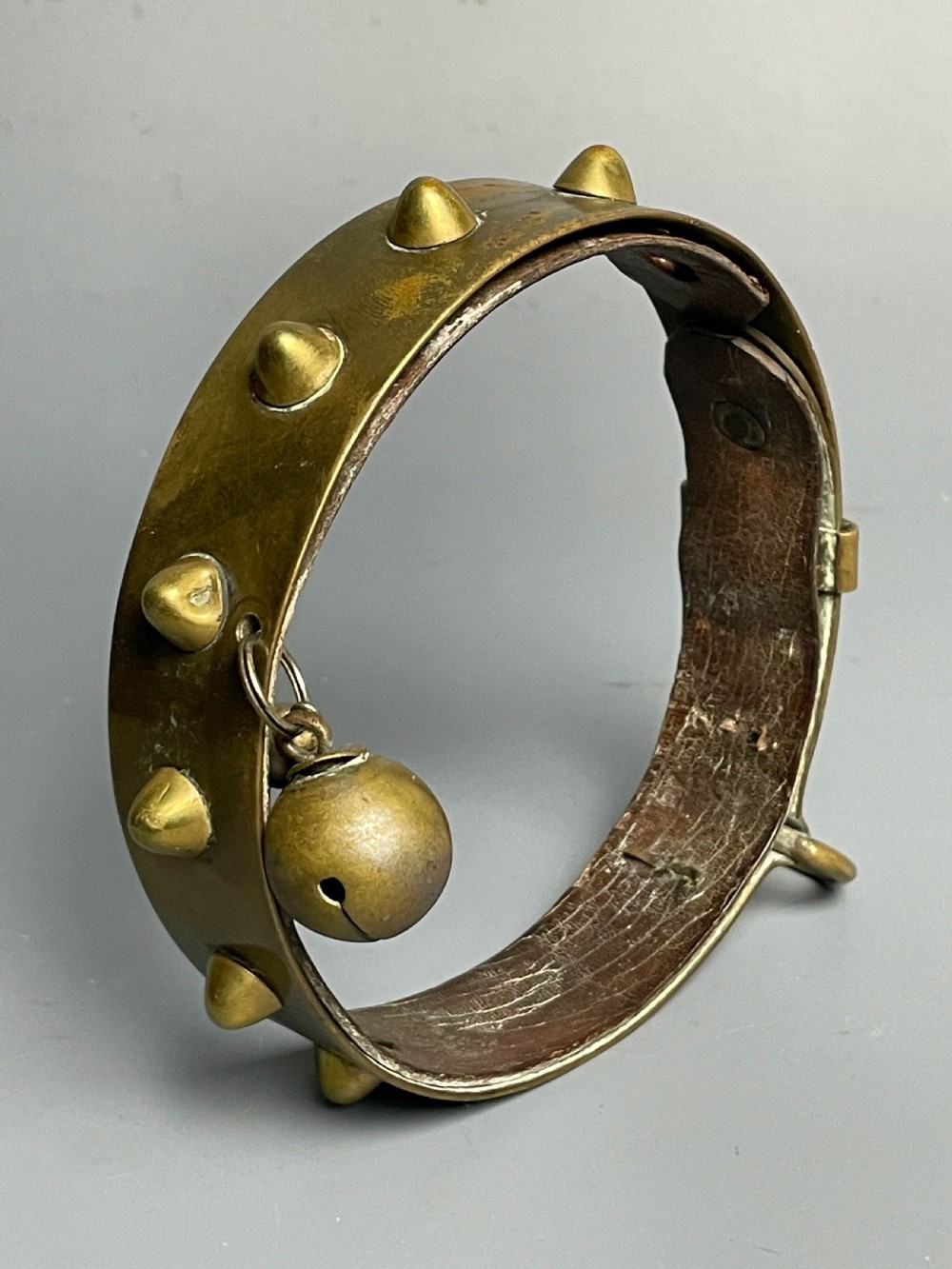 Antique solid brass dog collar with stud detailing View V