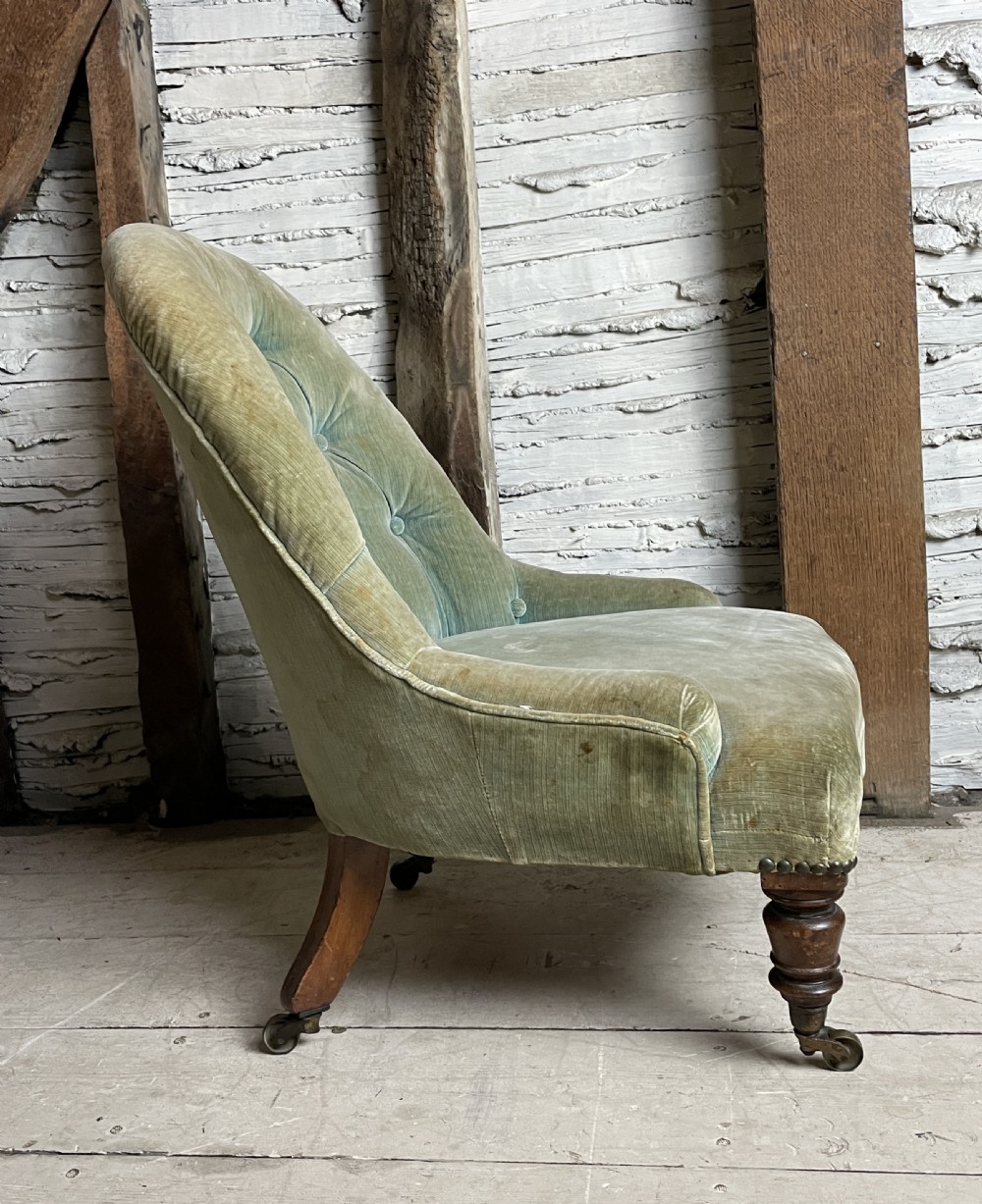 Victorian child's iron framed button back chair View II