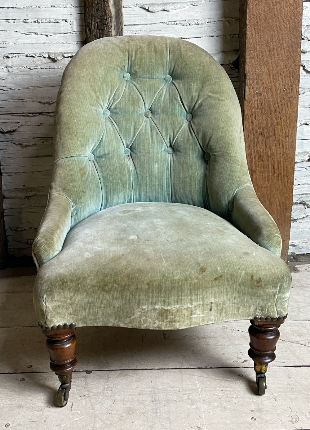 Victorian child's iron framed button back chair View IV