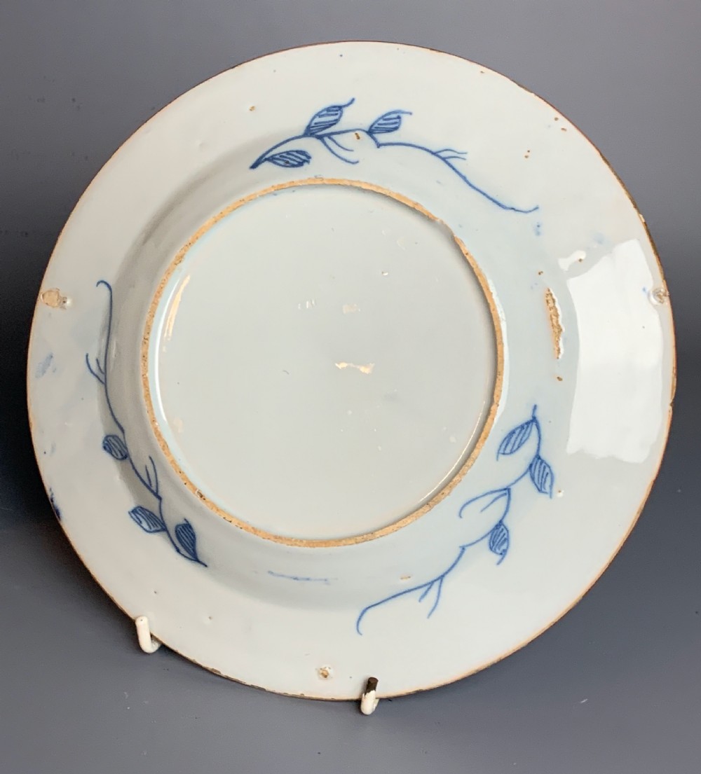 Pair of 18th century Delft blue & white plates with chinoiserie design View V