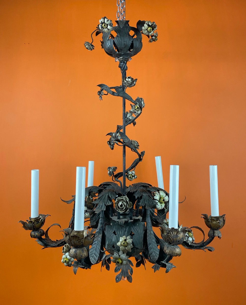 Antique Italian floral toleware chandelier View IV