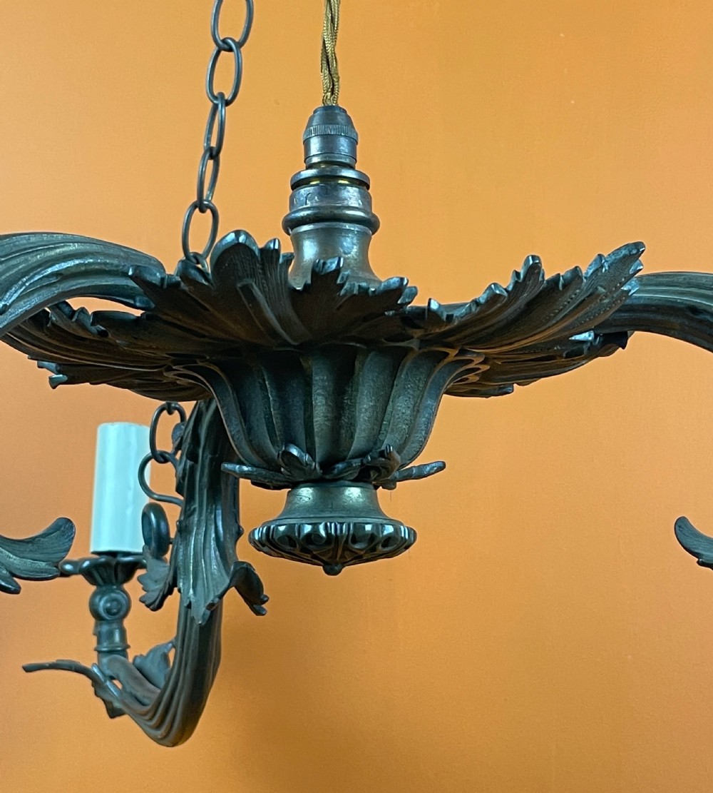 Antique bronze converted gasolier chandelier View II