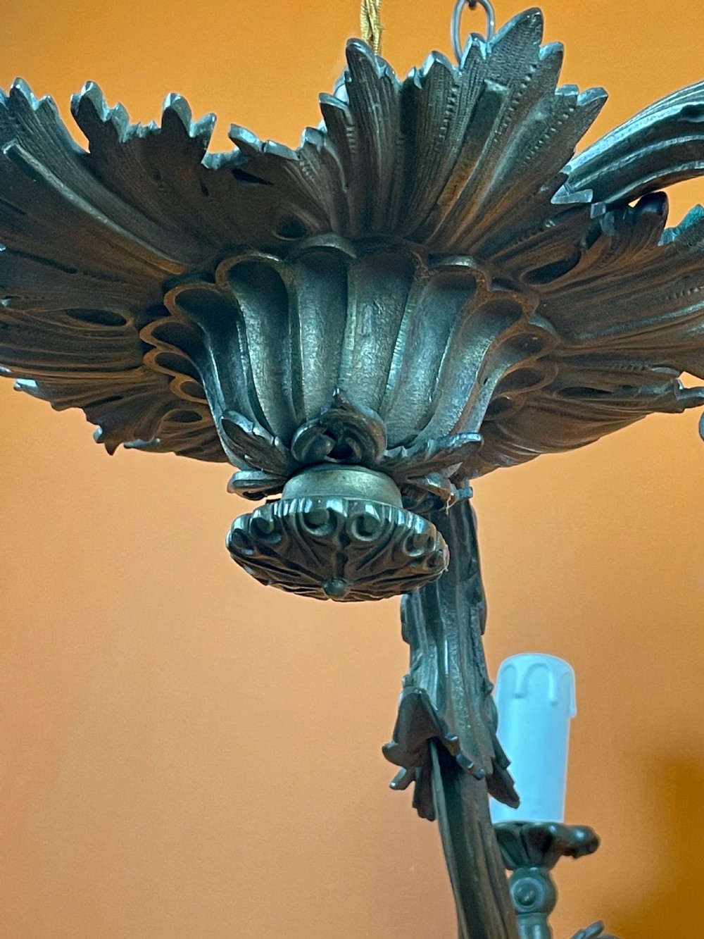 Antique bronze converted gasolier chandelier View VI