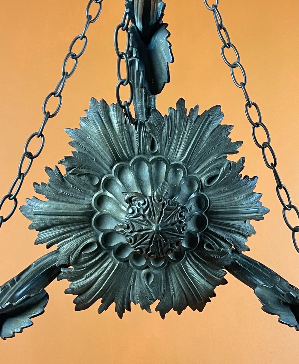 Antique bronze converted gasolier chandelier View X