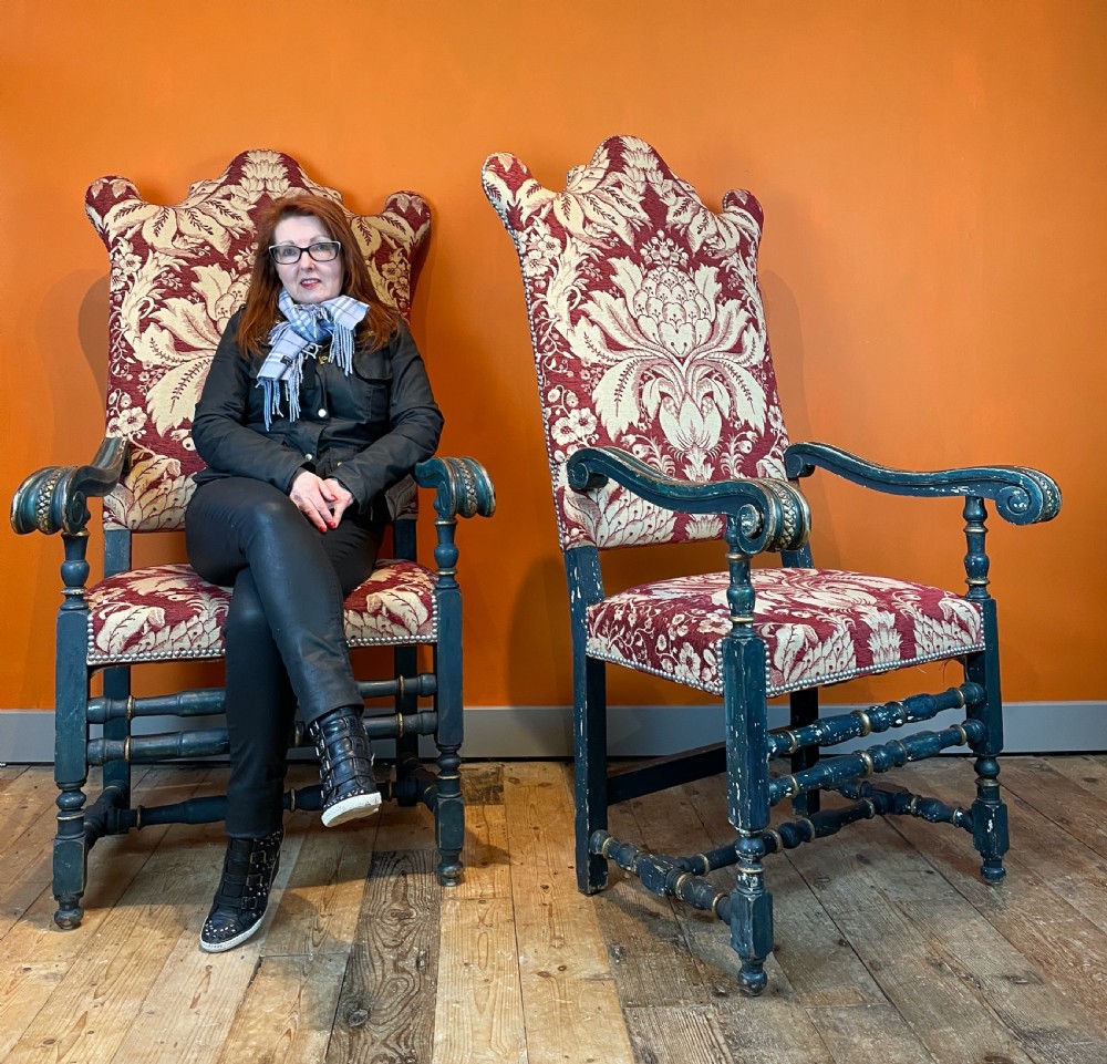 Large pair of Antique Continental armchairs in 17th century style View II