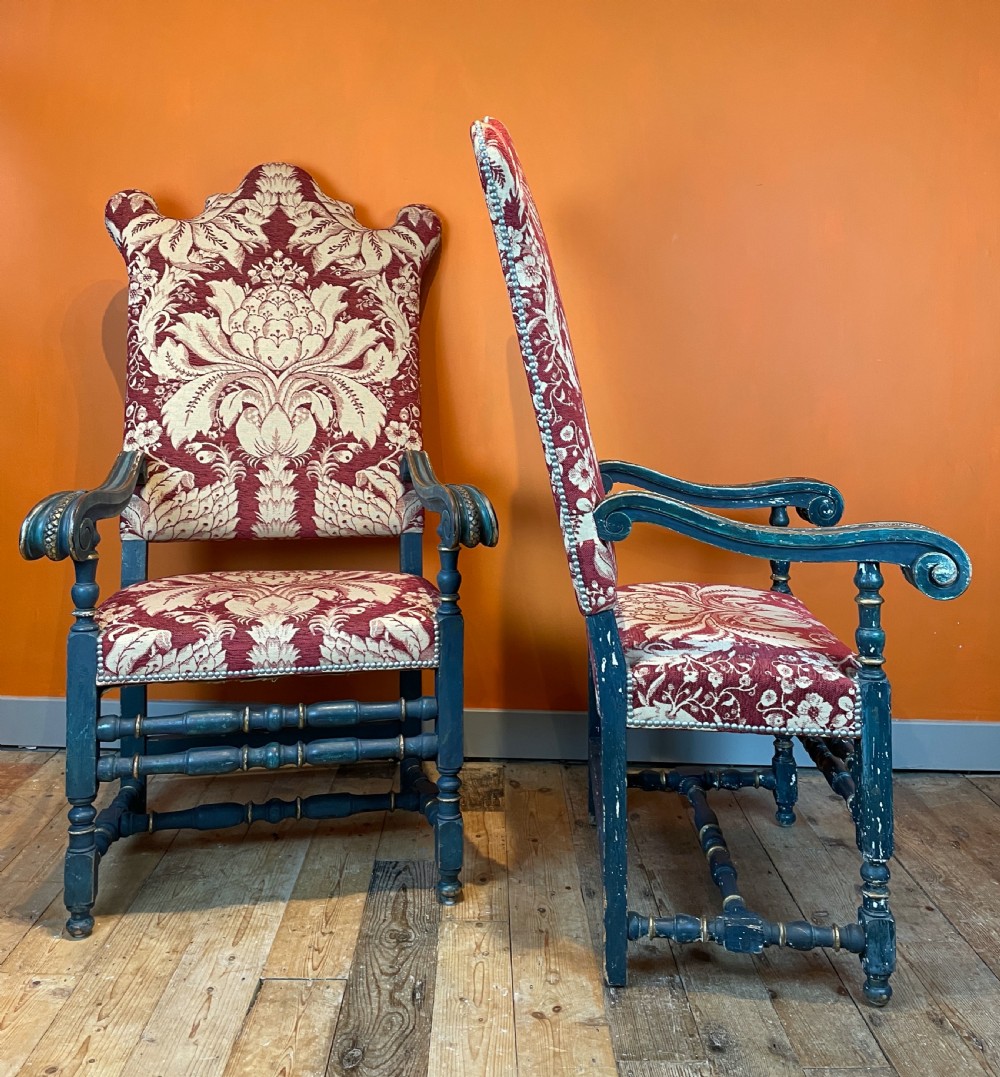 Large pair of Antique Continental armchairs in 17th century style View III