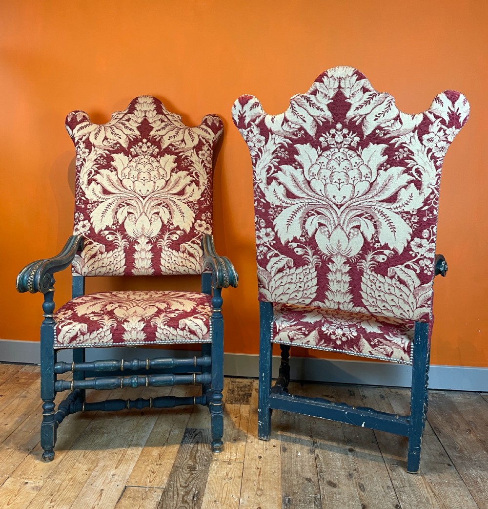 Large pair of Antique Continental armchairs in 17th century style View IV