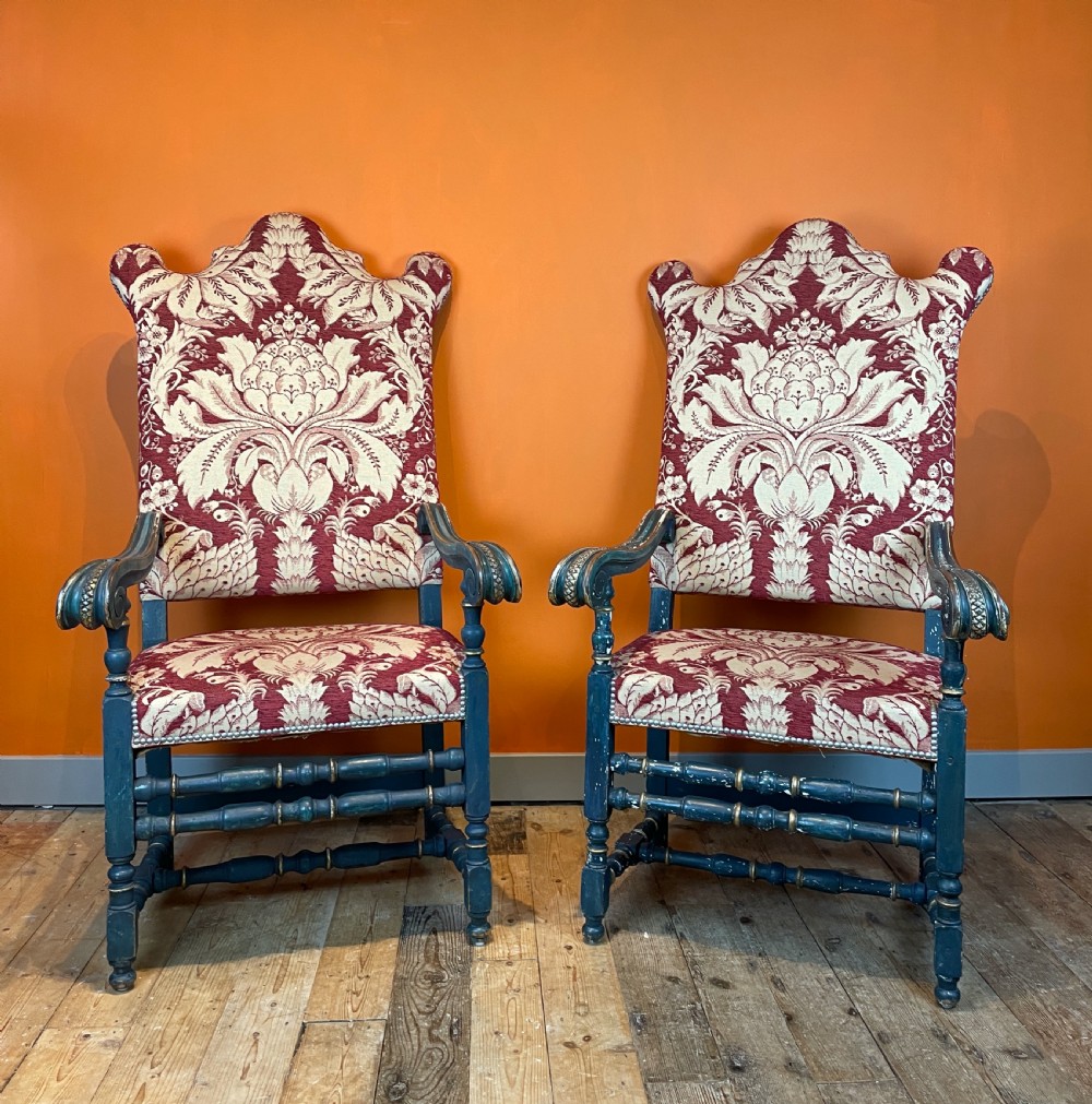Large pair of Antique Continental armchairs in 17th century style View VIII