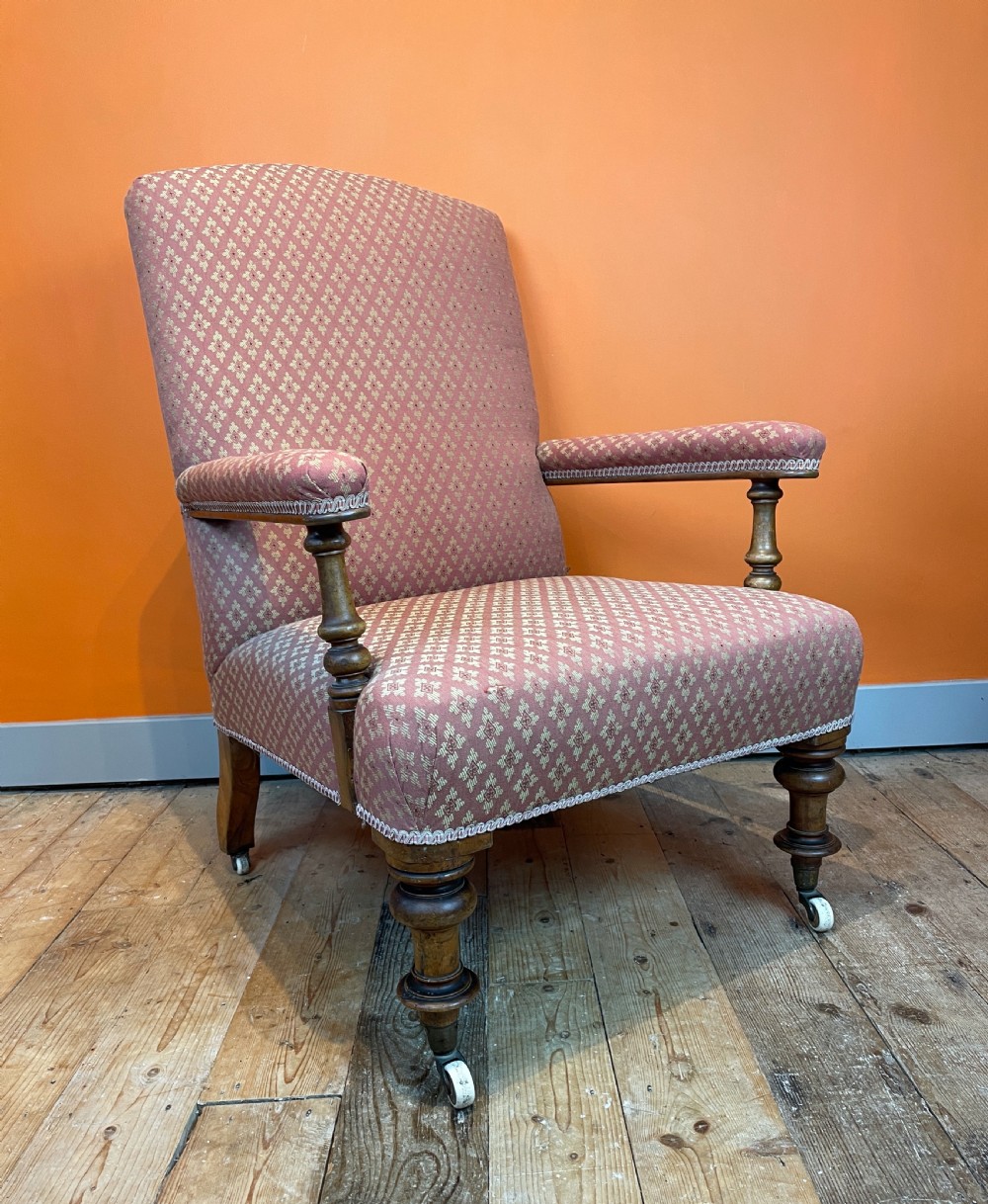 Victorian open armed library armchair