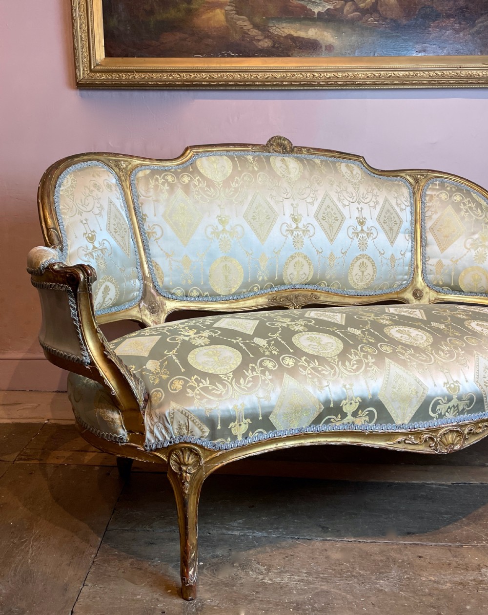 19th century French Louis XV revival giltwood sofa View VI