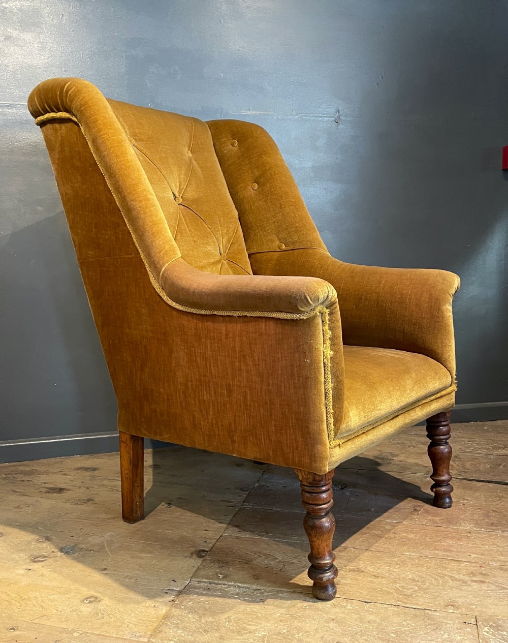 Victorian wingback armchair with buttoned upholstery View IV