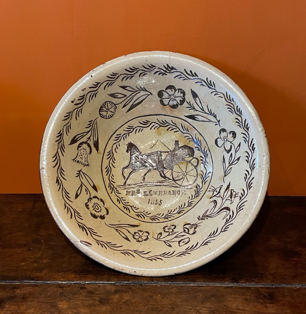 Scottish sgraffito redware dairy bowl Montrose pottery