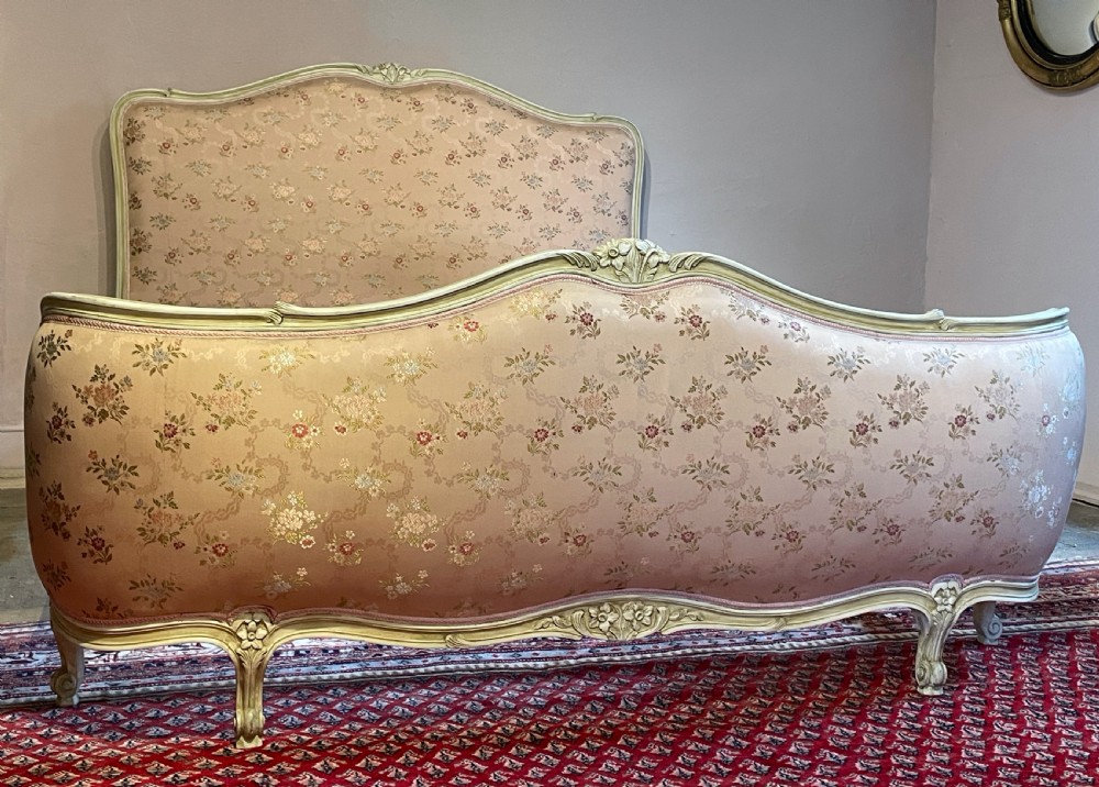 Vintage French painted demi-corbeille kingsize bed in Louis XV style