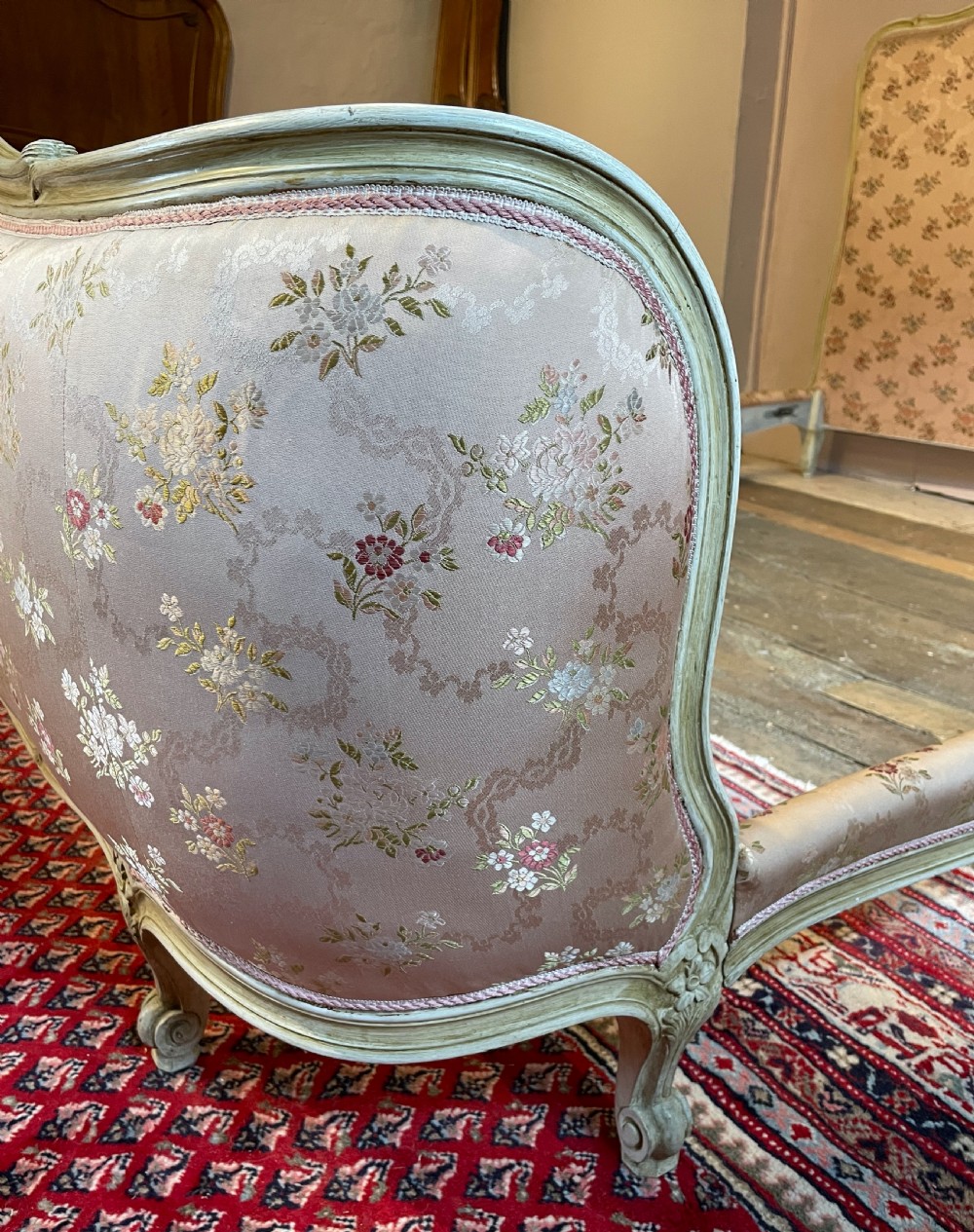 Vintage French painted demi-corbeille kingsize bed in Louis XV style View VII