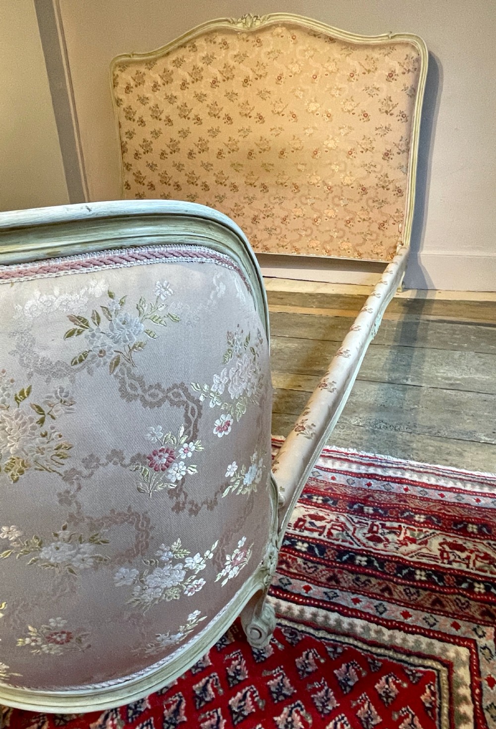 Vintage French painted demi-corbeille kingsize bed in Louis XV style View VIII