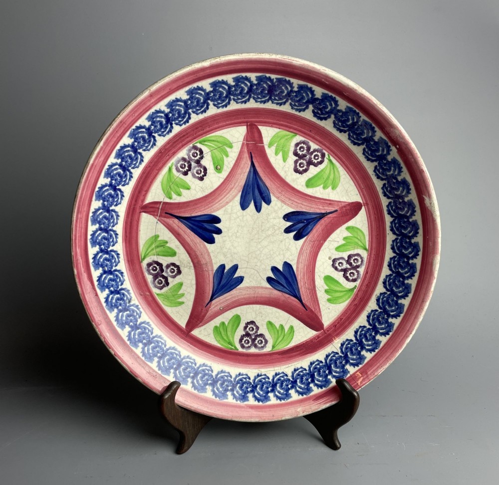 Large Antique Welsh Spongeware Shallow Bowl