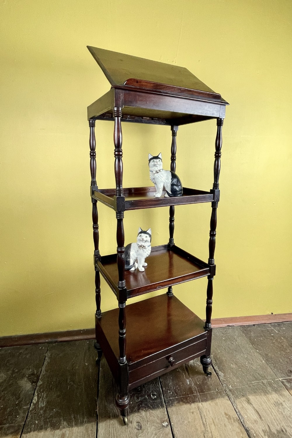 Regency Mahogany Four Tier Library Reading Whatnot View III