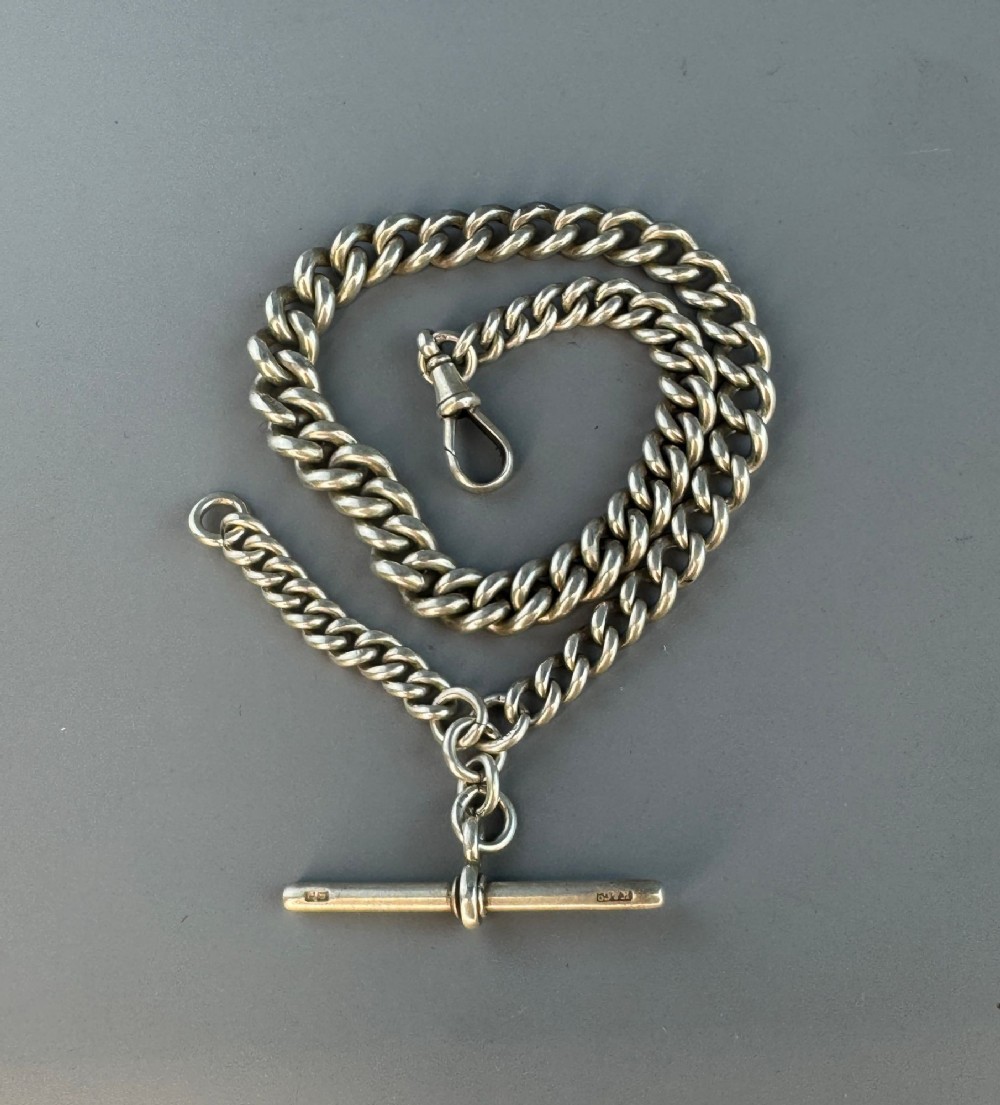 Victorian Heavyweight Silver Albert Watch Chain with T Bar