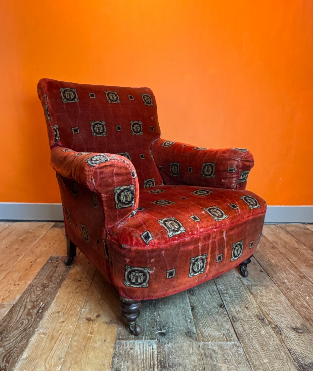 Victorian Drawing Room Armchair with Original Chenille Upholstery View II