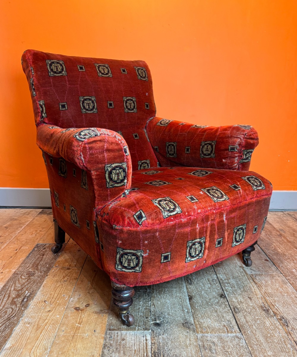Victorian Drawing Room Armchair with Original Chenille Upholstery View III
