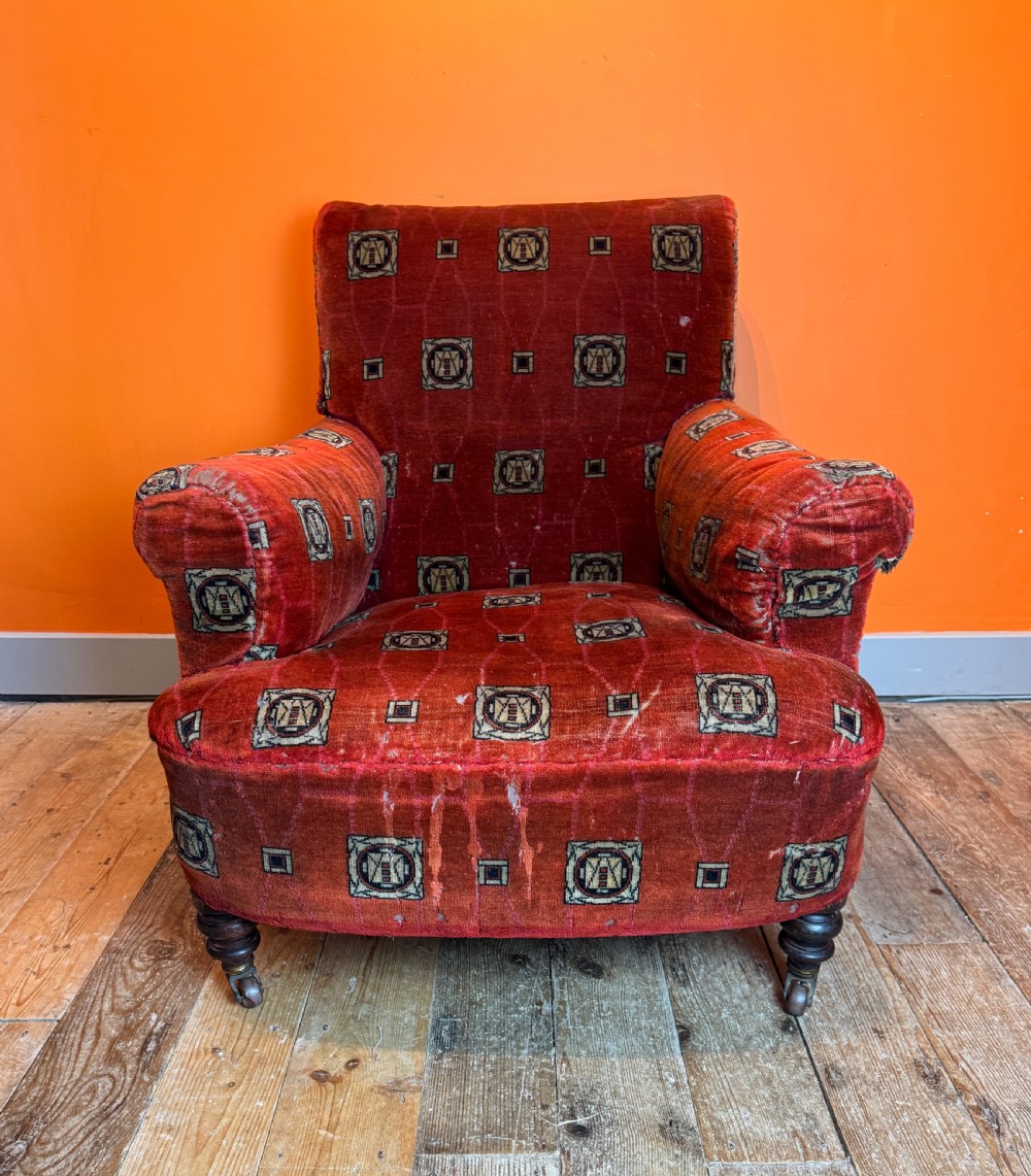 Victorian Drawing Room Armchair with Original Chenille Upholstery View IV