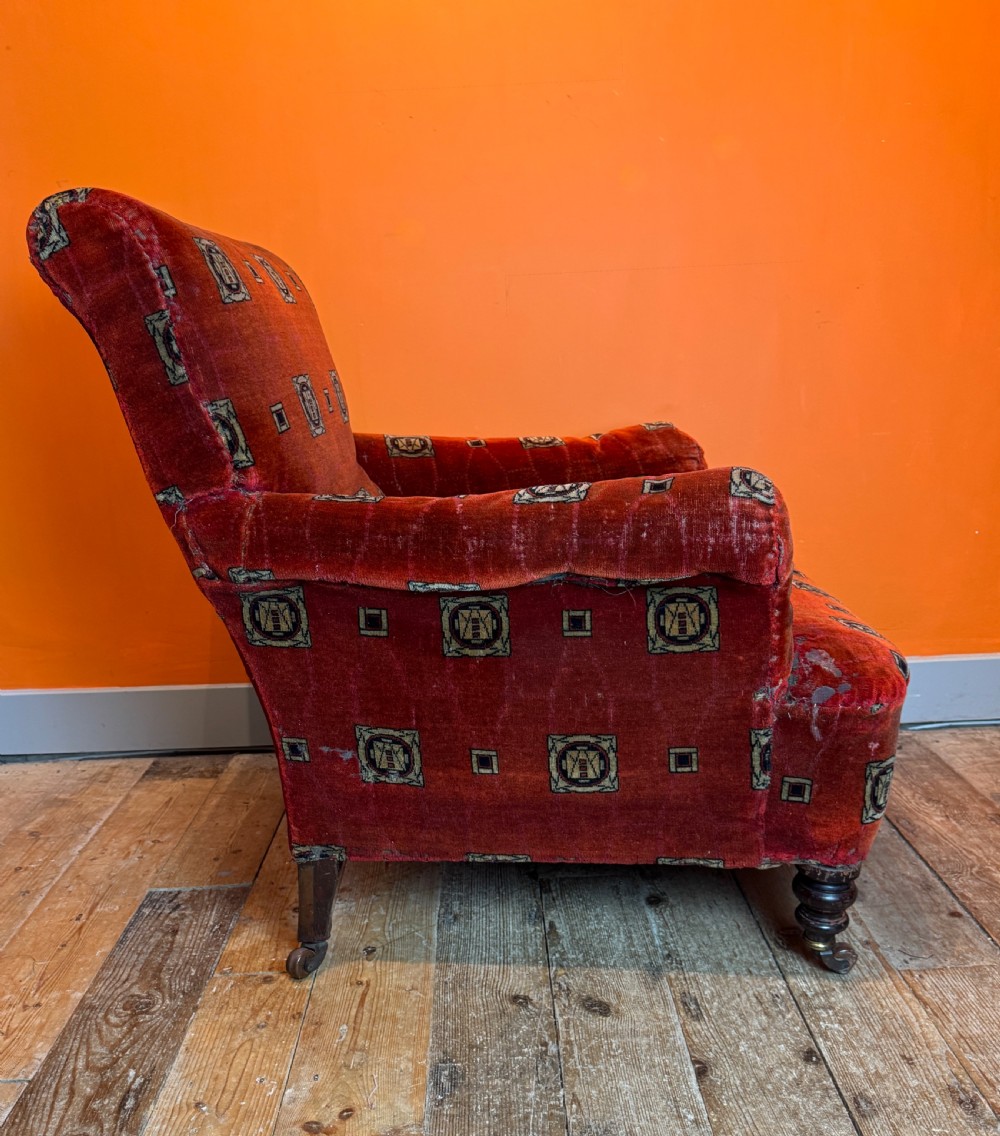 Victorian Drawing Room Armchair with Original Chenille Upholstery View V