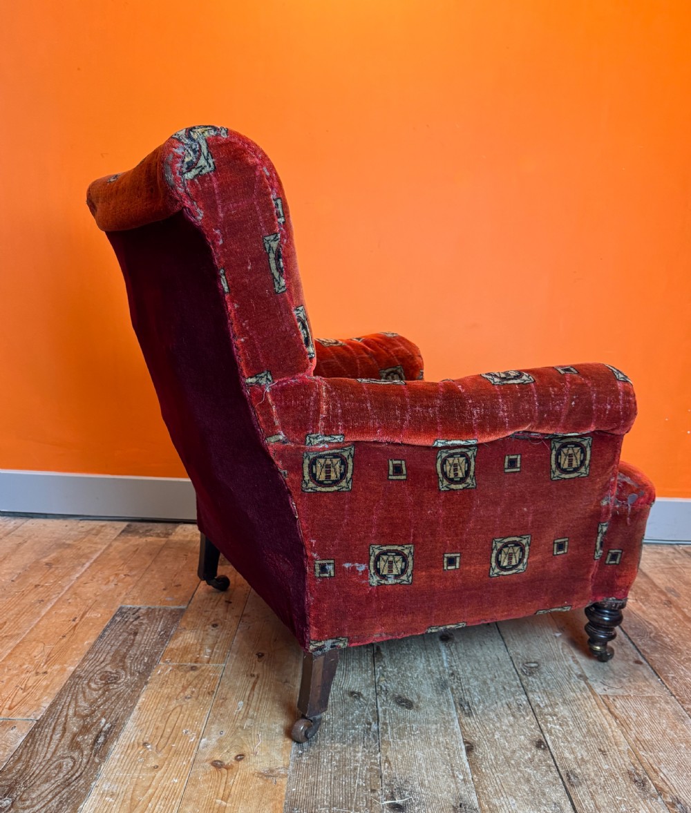 Victorian Drawing Room Armchair with Original Chenille Upholstery View VI