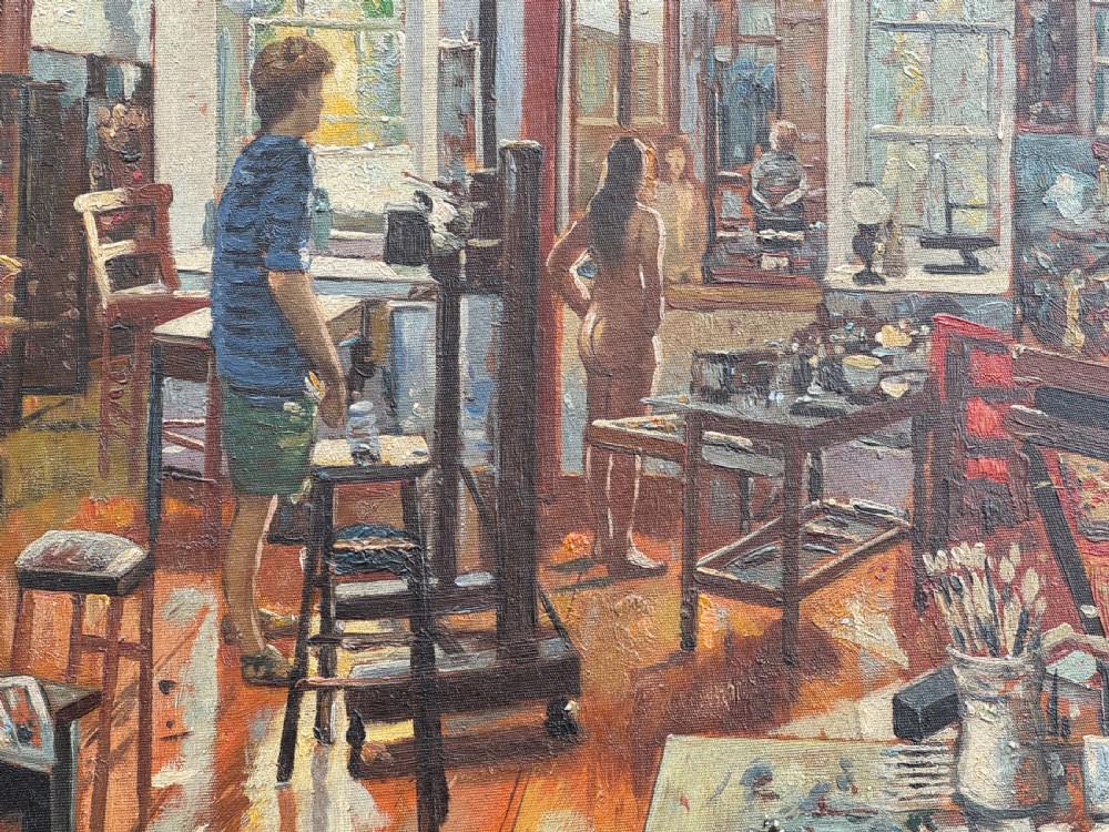 Artist With Nude Model At Work In His Studio circa 1960