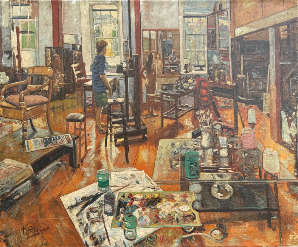Artist With Nude Model At Work In His Studio circa 1960 View II