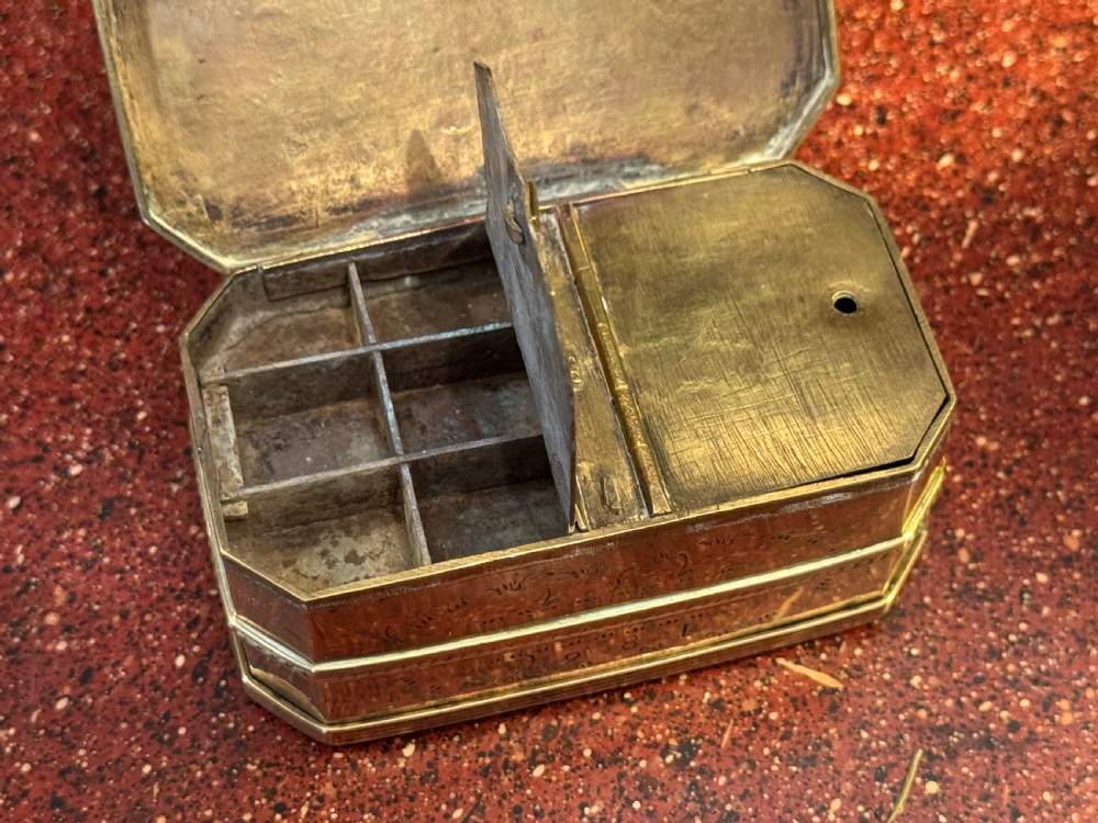 Antique Double Sided Brass Tobacco Box dated 1867 View IV