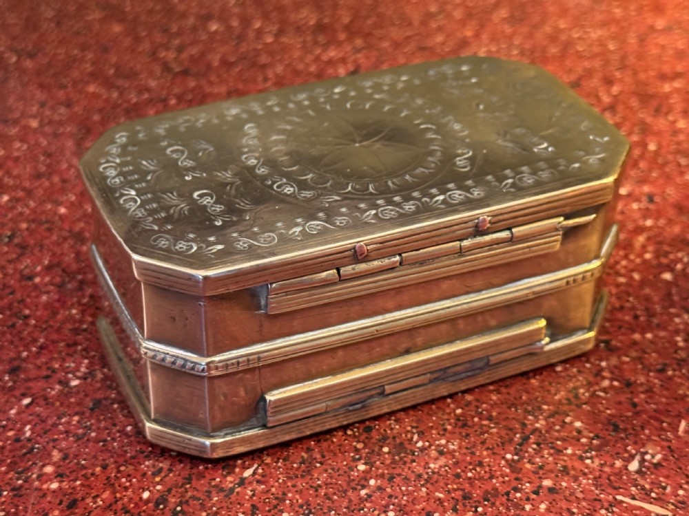 Antique Double Sided Brass Tobacco Box dated 1867 View V