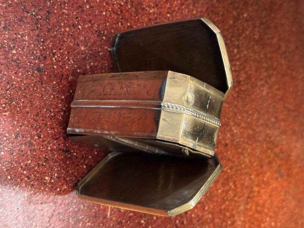 Antique Double Sided Brass Tobacco Box dated 1867 View VII