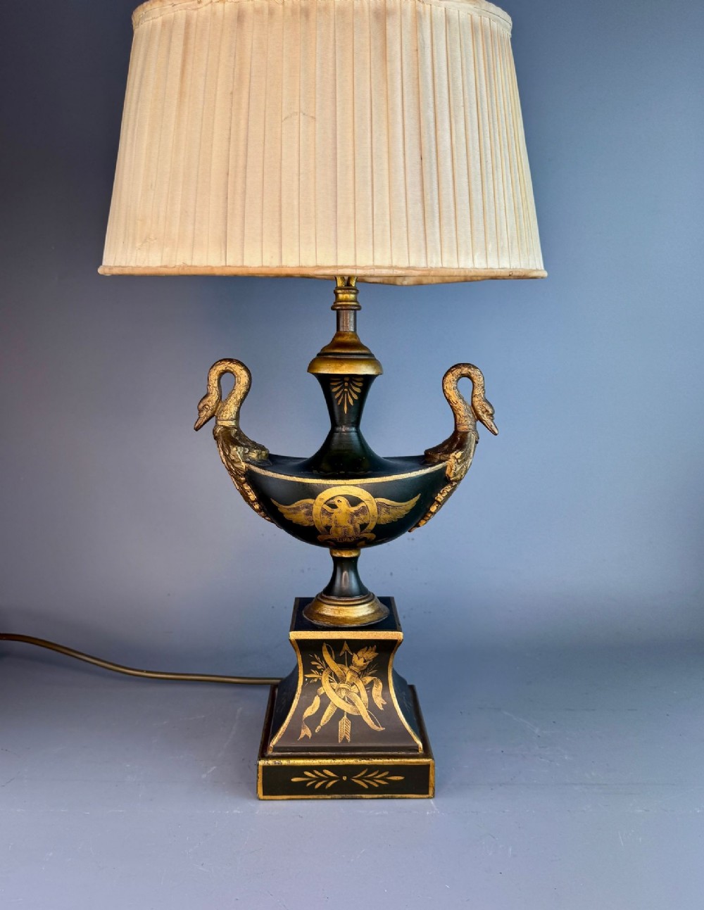 Vintage Toleware Urn Shaped Table Lamp in Empire Style