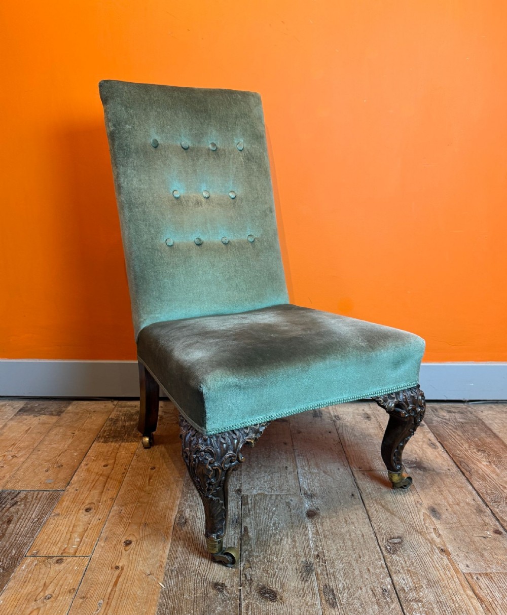 19th Century Occasional Chair with Scroll Carved Walnut Supports