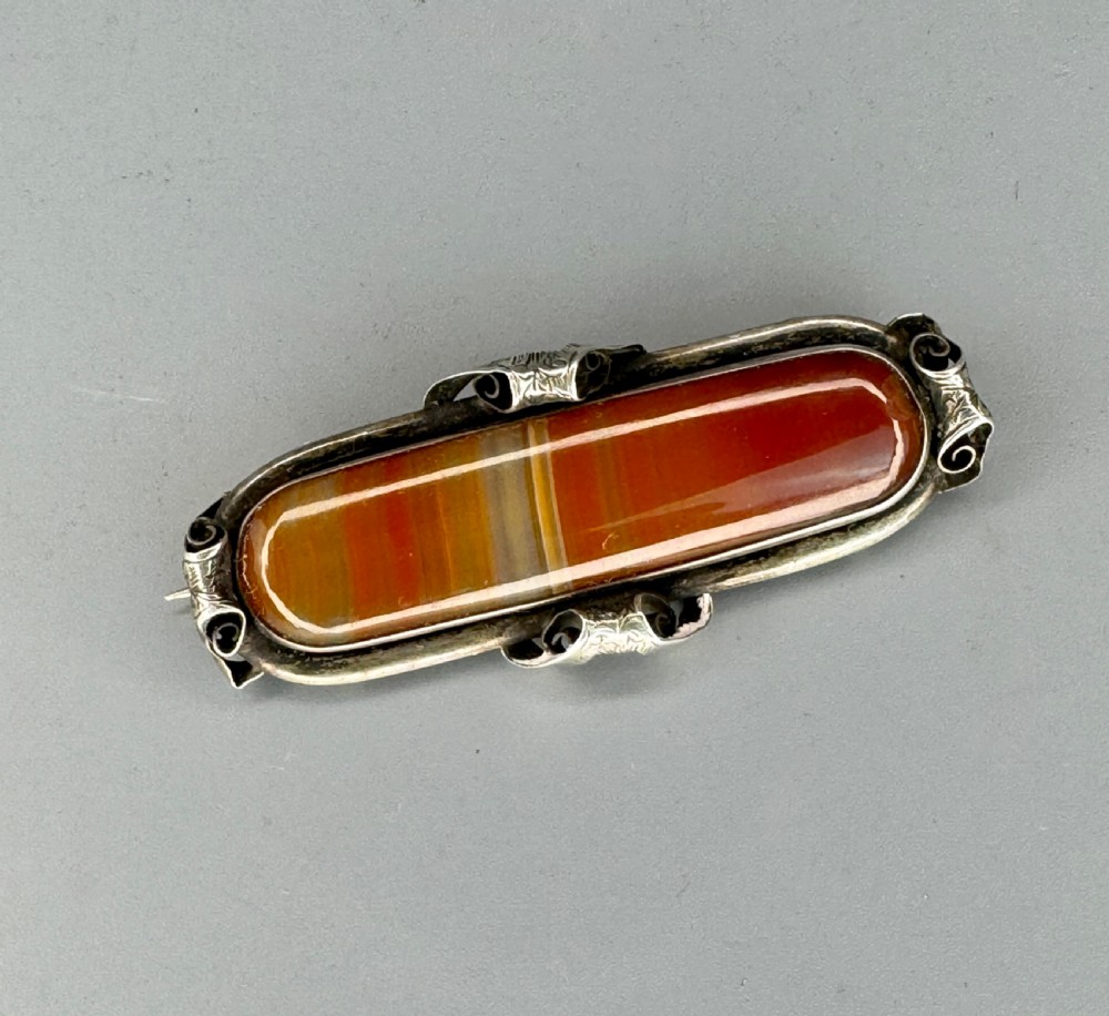 Large Victorian Silver Banded Agate Brooch