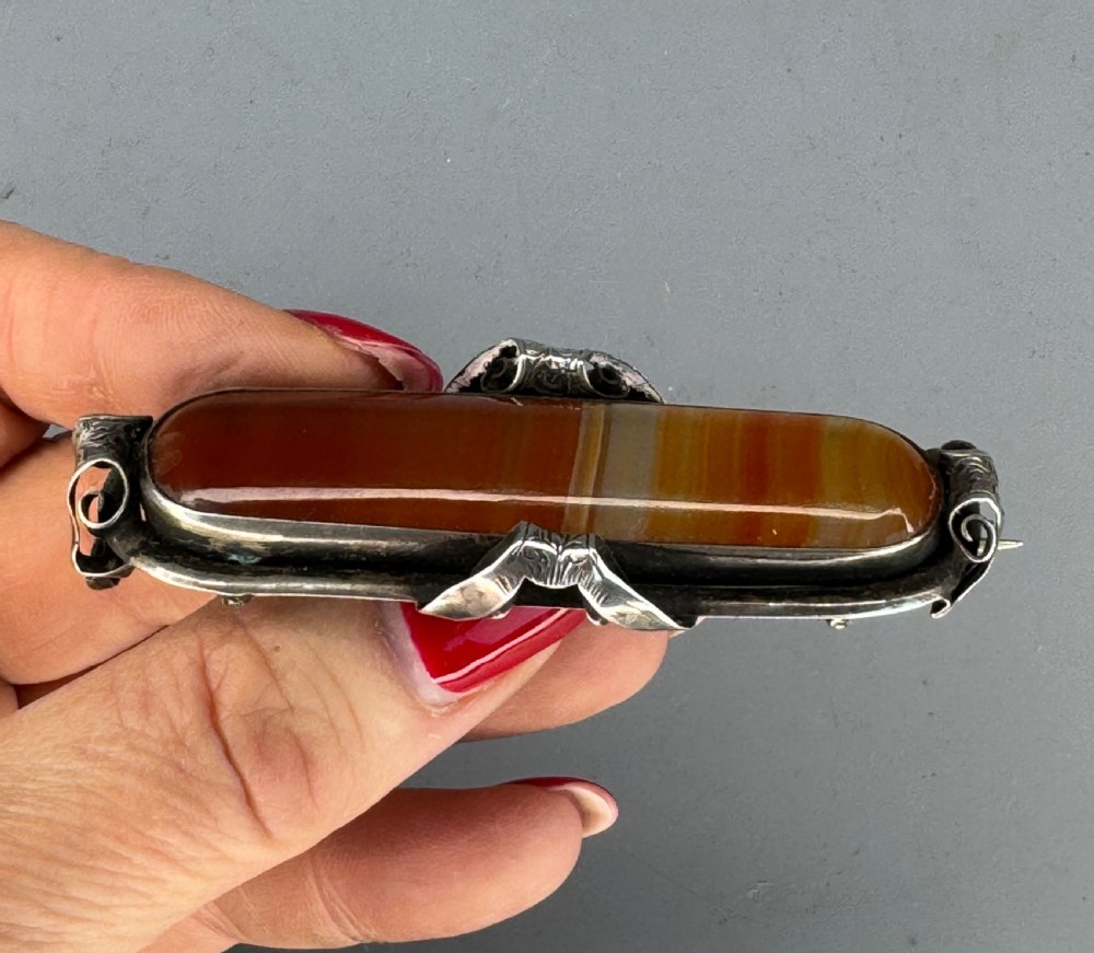 Large Victorian Silver Banded Agate Brooch View II