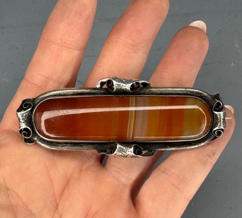 Large Victorian Silver Banded Agate Brooch View III