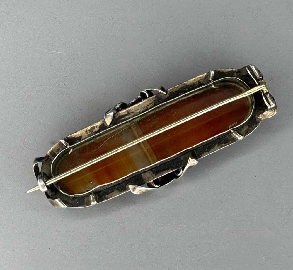 Large Victorian Silver Banded Agate Brooch View V